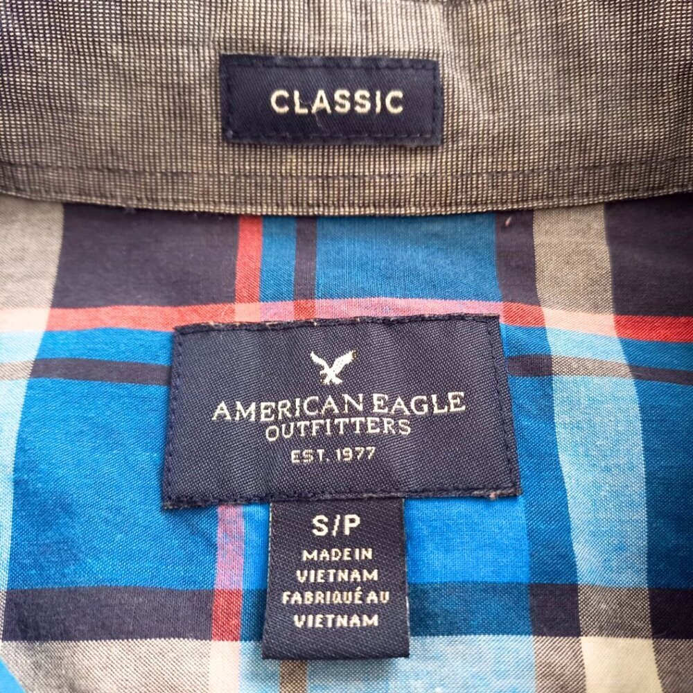 American Eagle Outfitters Men’s Blue Plaid Shirt – Long Sleeve Button-Down, S - Picture 6 of 8